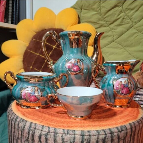 Vintage Japan Bone China Teal Tea Set - Picture 4 of 9